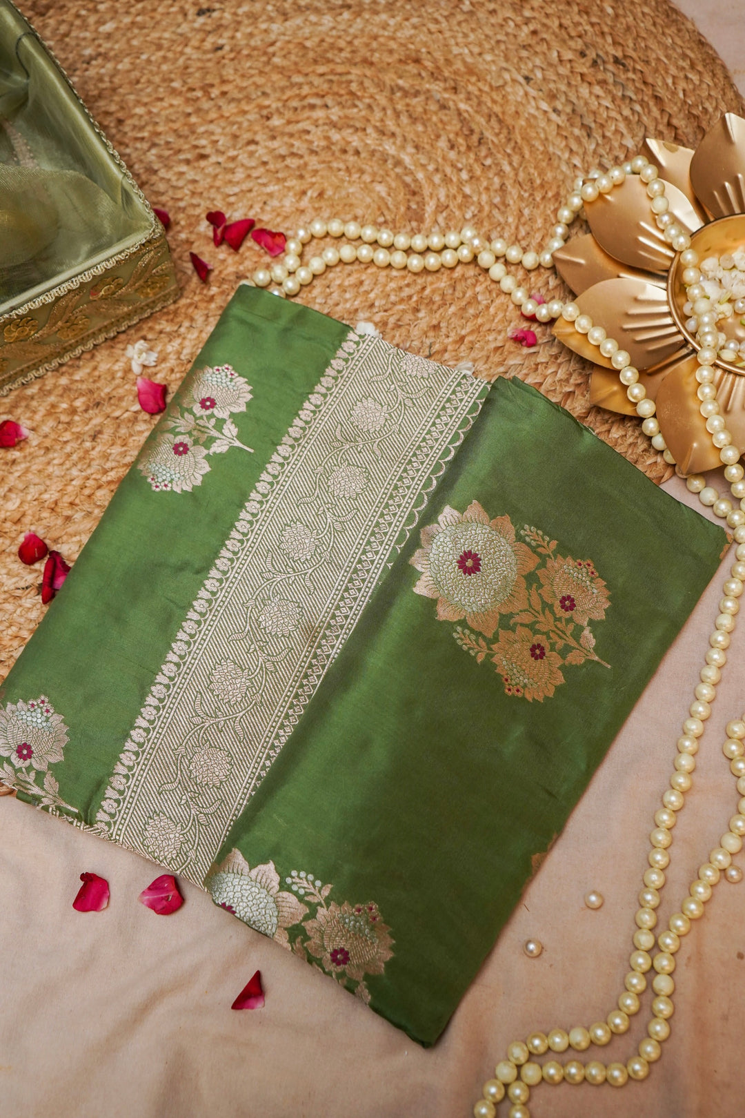 Emerald Meadow Light Green Meenakari Katan Silk Saree View 6