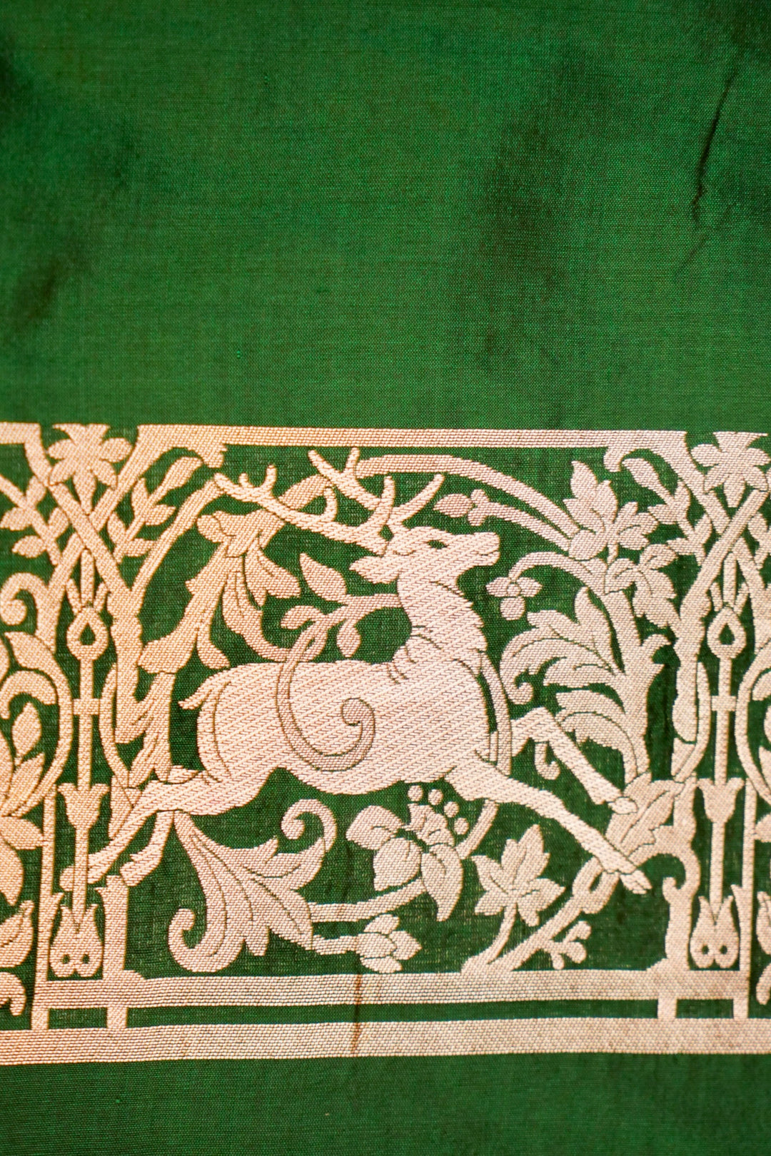 Handwoven Green Banarasi Pure Katan Silk Animal Motif Saree
