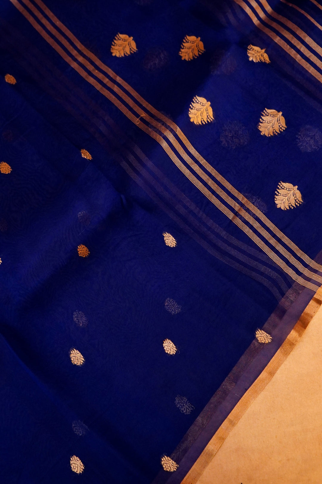 Blue Pure Handloom Raw Silk Suit with Organza Dupatta