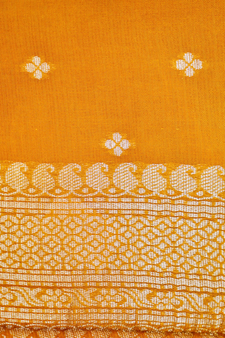 Banarasi Mustard Yellow Kota Check Saree Zari Floral Motifs with Classic Checks