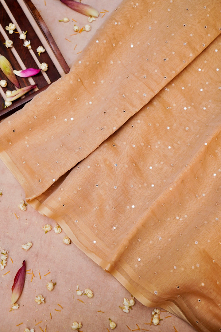 Pure Chanderi Silk Fabric with Intricate Mirror Work
