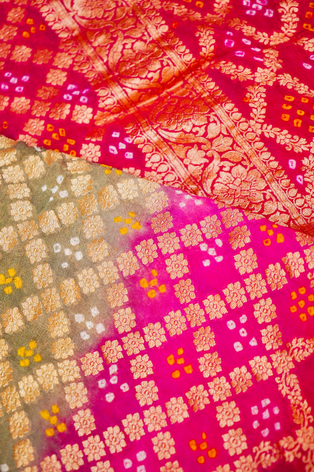 Handwoven Banarasi Pure Khaddi Georgette Bandhej Saree