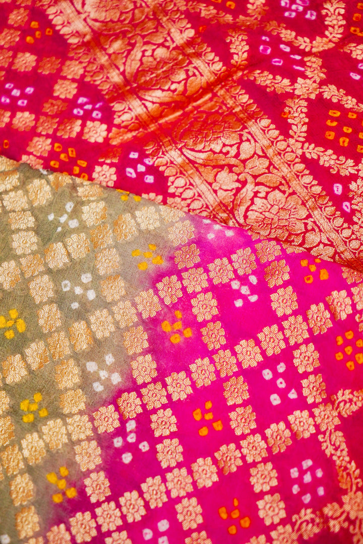 Handwoven Banarasi Pure Khaddi Georgette Bandhej Saree