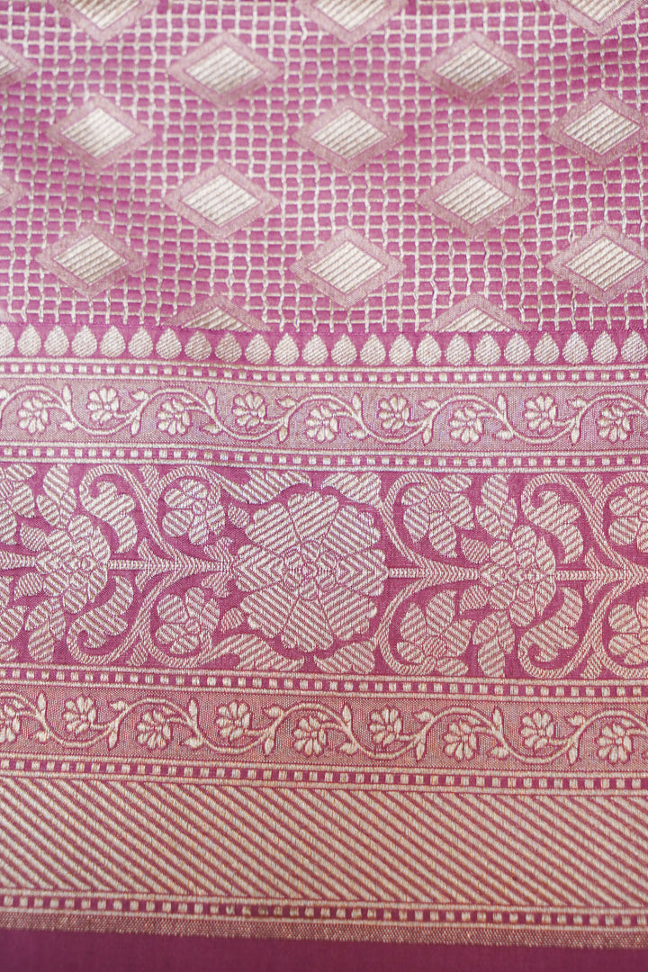 Lavender Handwoven Banarasi Pure Katan Silk Brocade Meenakari Jaal Saree