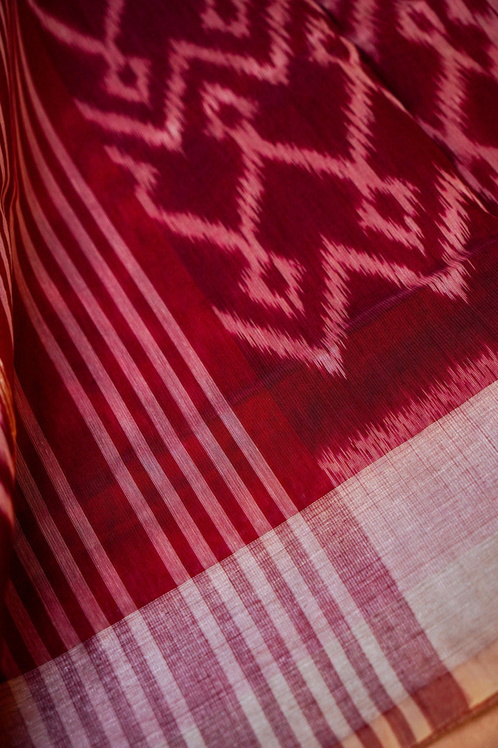 Banarasi Patola Wine Cotton Silk Saree with All-Over Geometrical Print