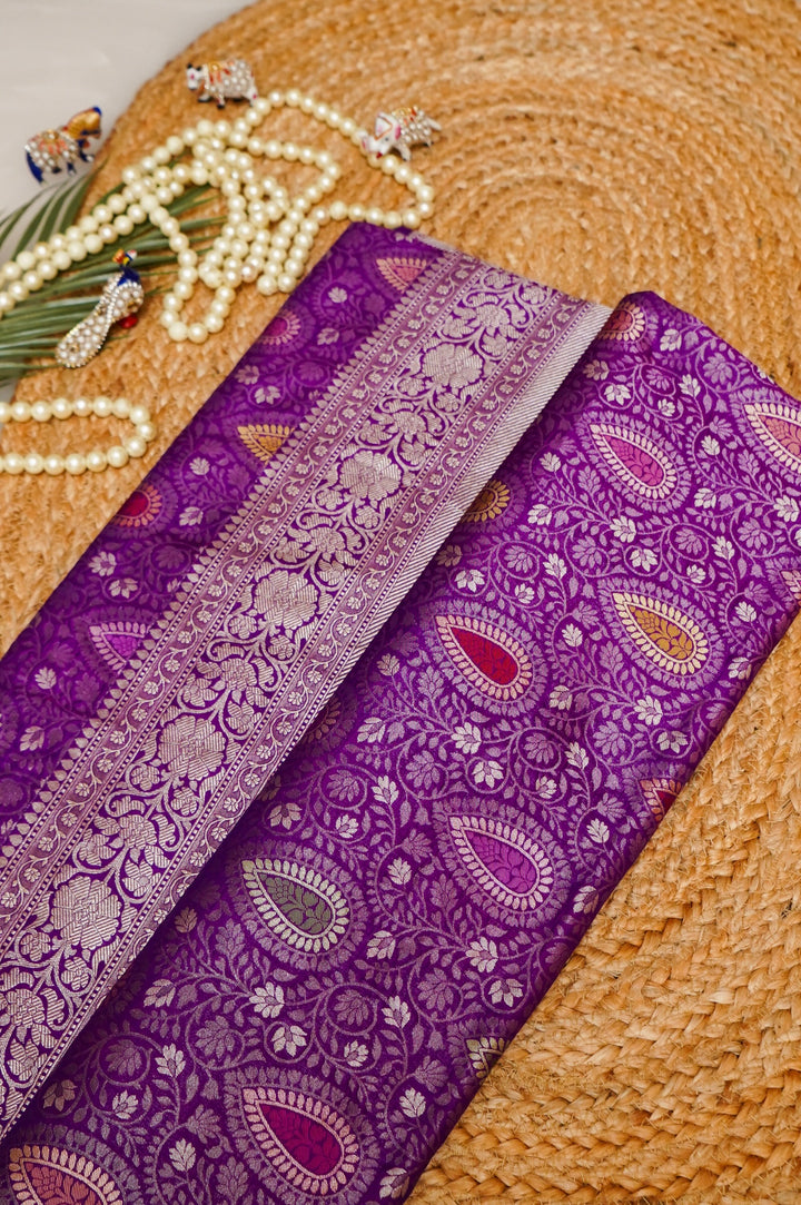 Purple Handwoven Banarasi Pure Katan Silk Brocade Meenakari Jaal Saree