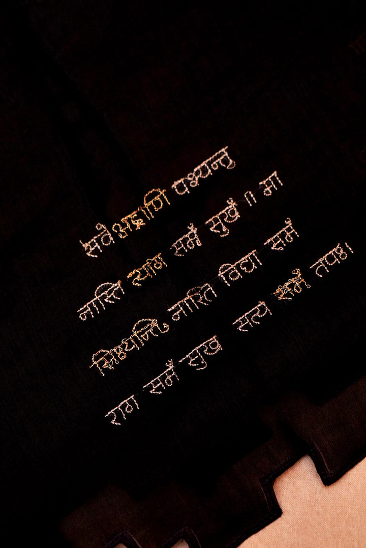 Black “Shanti Mantra” Pure Chanderi Silk Suit with Scalloped Dupatta