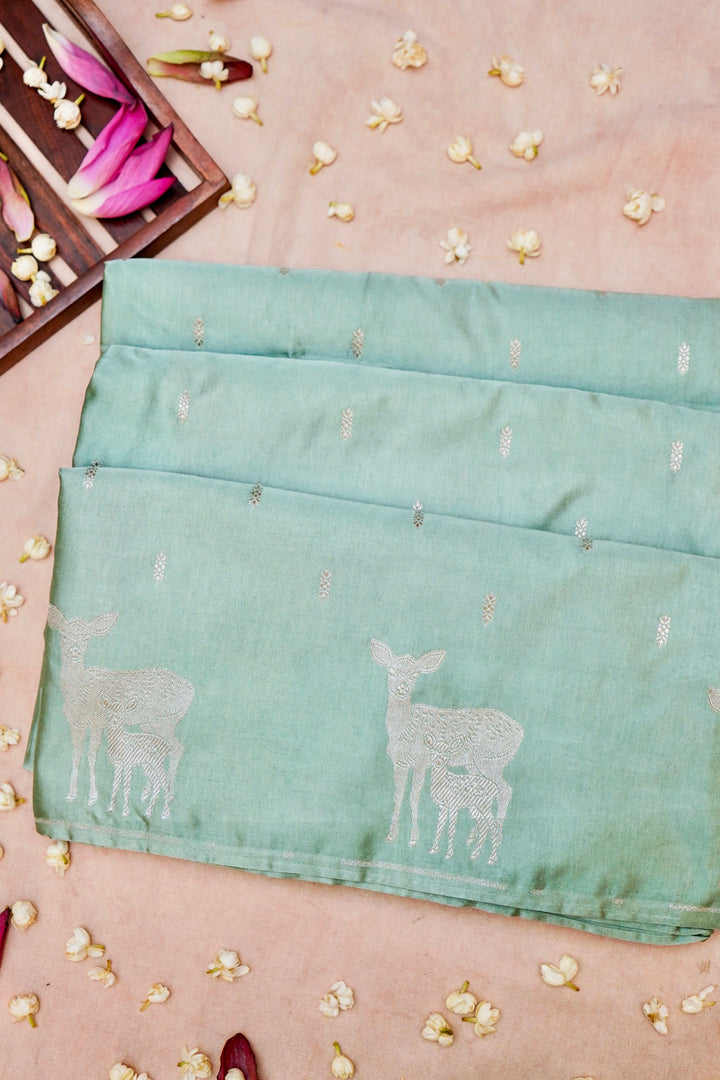 Banarasi Powder Blue Mashru Silk Saree with Bird Motif Border