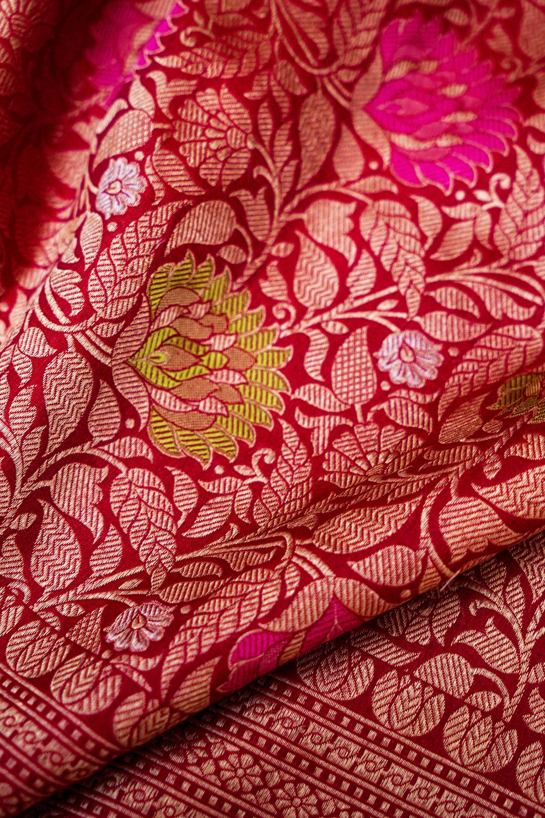 Timeless Red Brocade Meenakari Katan Silk Bridal Saree Handwoven Heritage Elegance