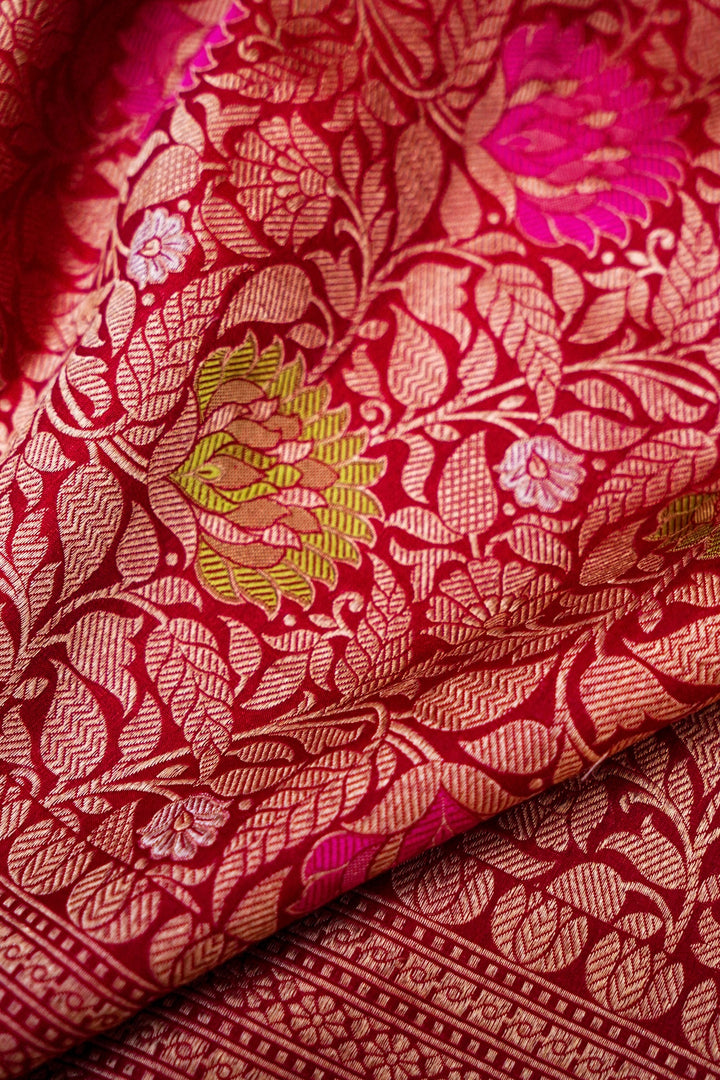 Timeless Red Brocade Meenakari Katan Silk Bridal Saree Handwoven Heritage Elegance