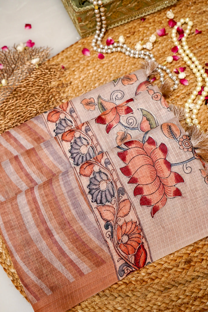 Rang Leheriya Kota Check Saree with Aari Tari Embroidery Pichwai Kalamkari Pallu View 1