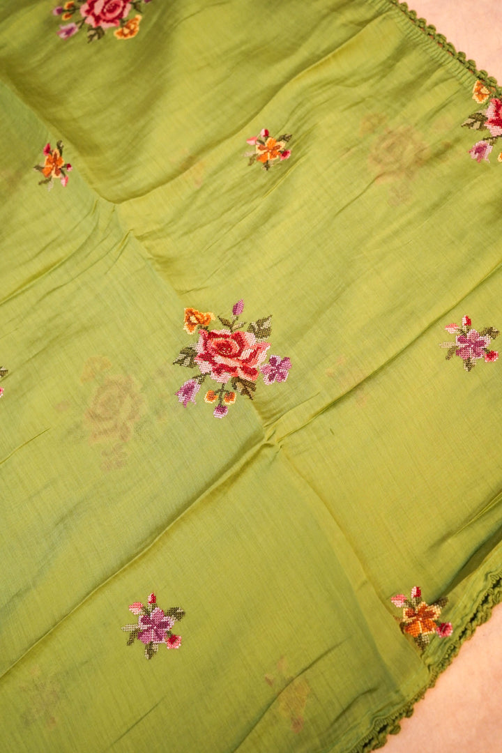 Light Green Banarasi Chanderi Silk Suit Set with Embroidery Work