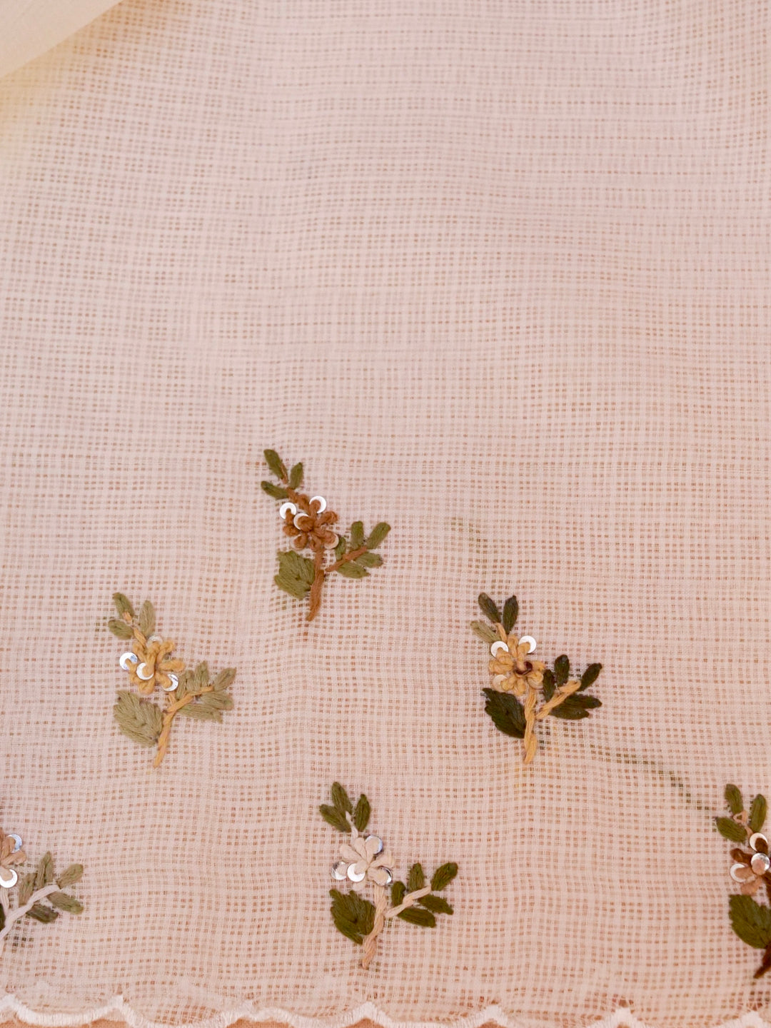 White Pure Kota Saree with Kantha Embroidery Hand Painted Motifs View 2