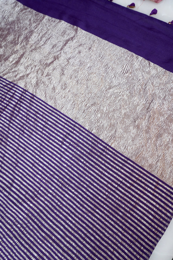 legant Purple Muga Georgette Saree with Zari Stripe Weave