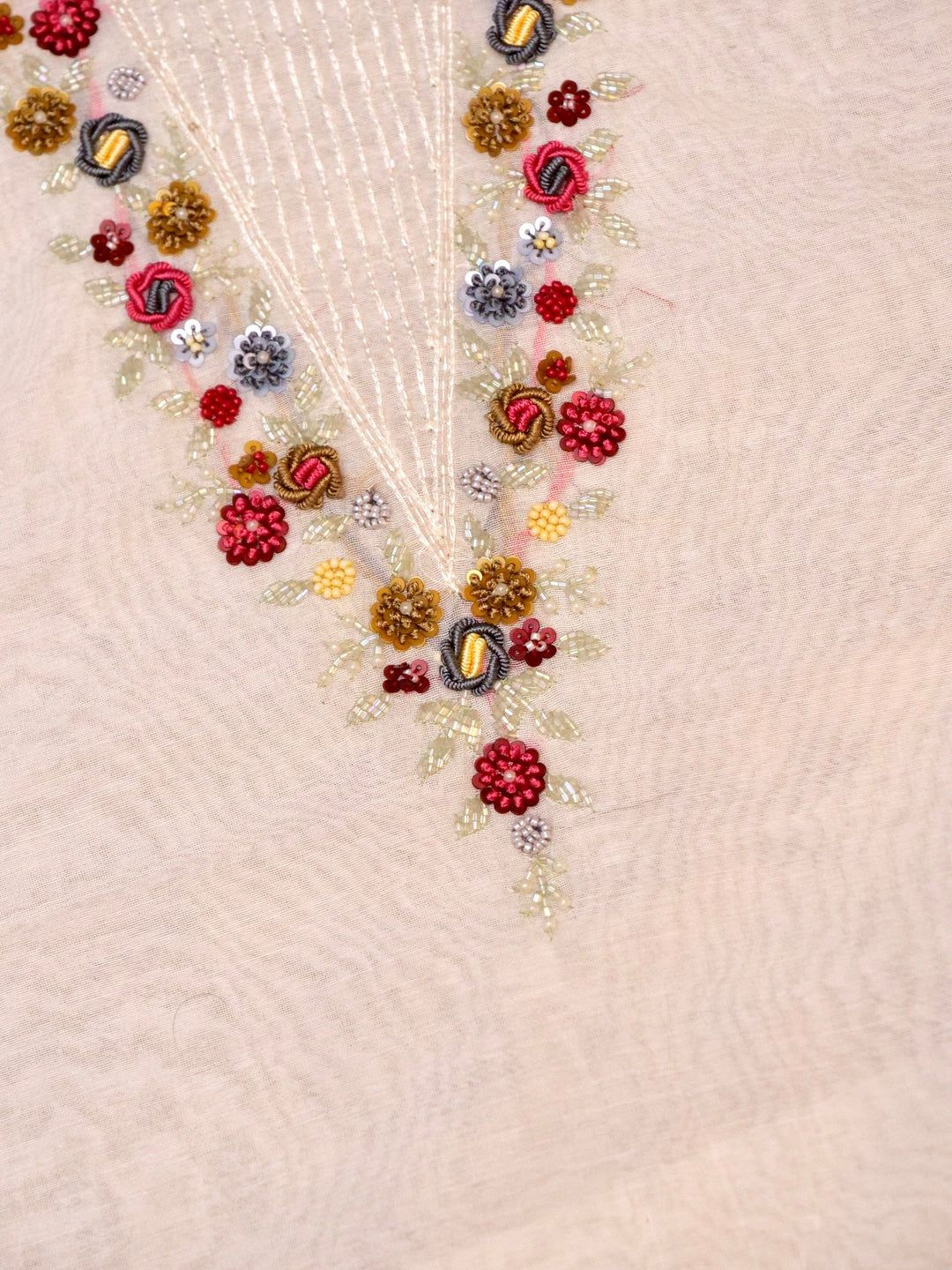 White Chanderi Silk Suit Set with Hand Painted Floral Dupatta