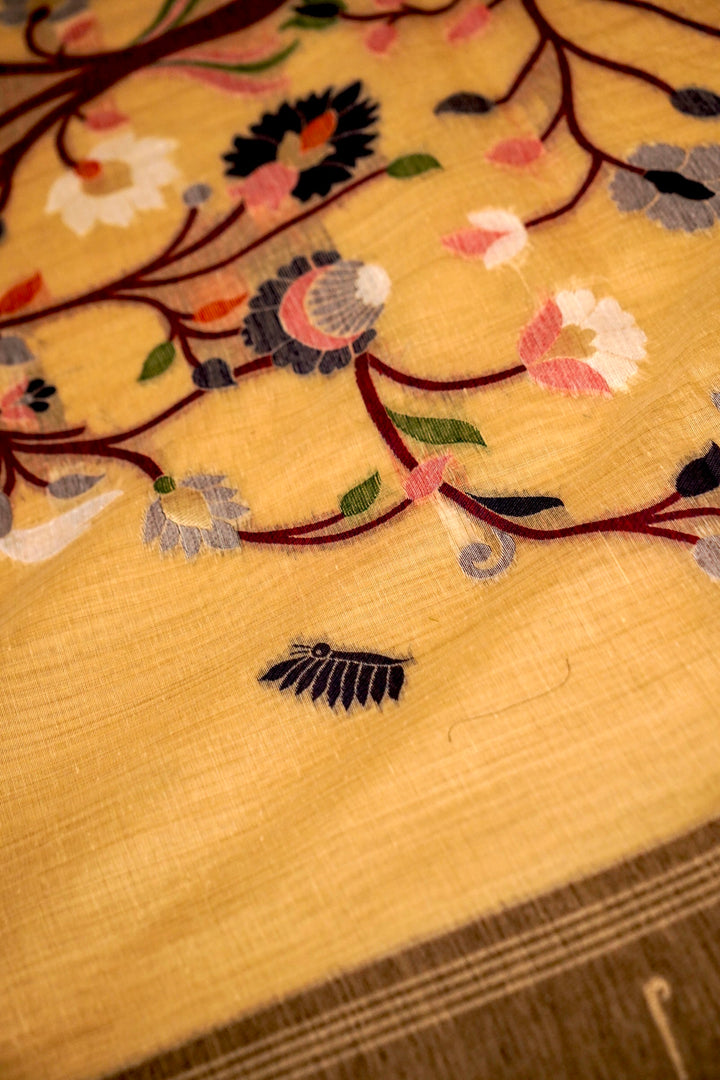 Elegant Beige Cotton Silk Saree with Zari Bootidar Weave Jamdani Inspired Pallu View 6