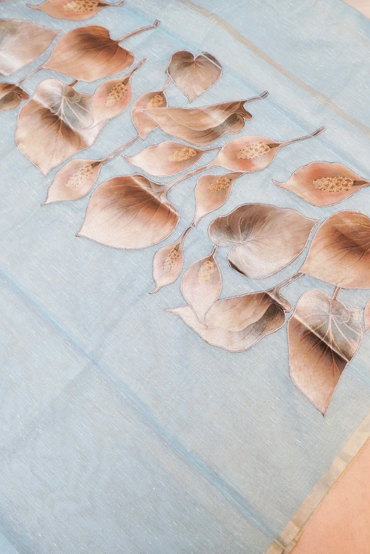 Powder Blue Pure Chanderi Tissue Suit with Applique Work