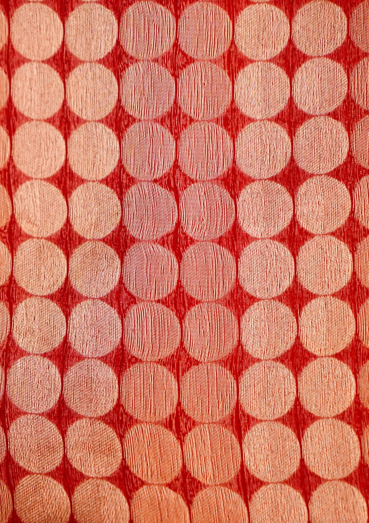 Pure Banarasi Silk Saree with Stripes & Shibori Weaving in Bridal Red