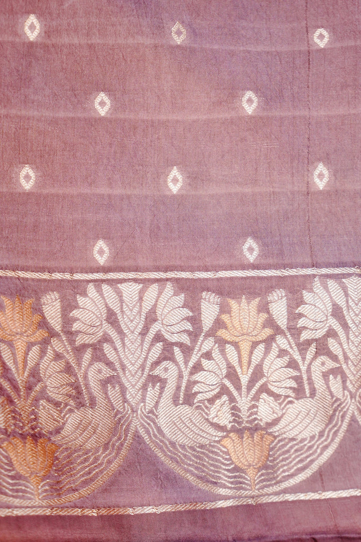 Graceful Dusty Rose Sonaroopa Muslin Organza Festive Saree