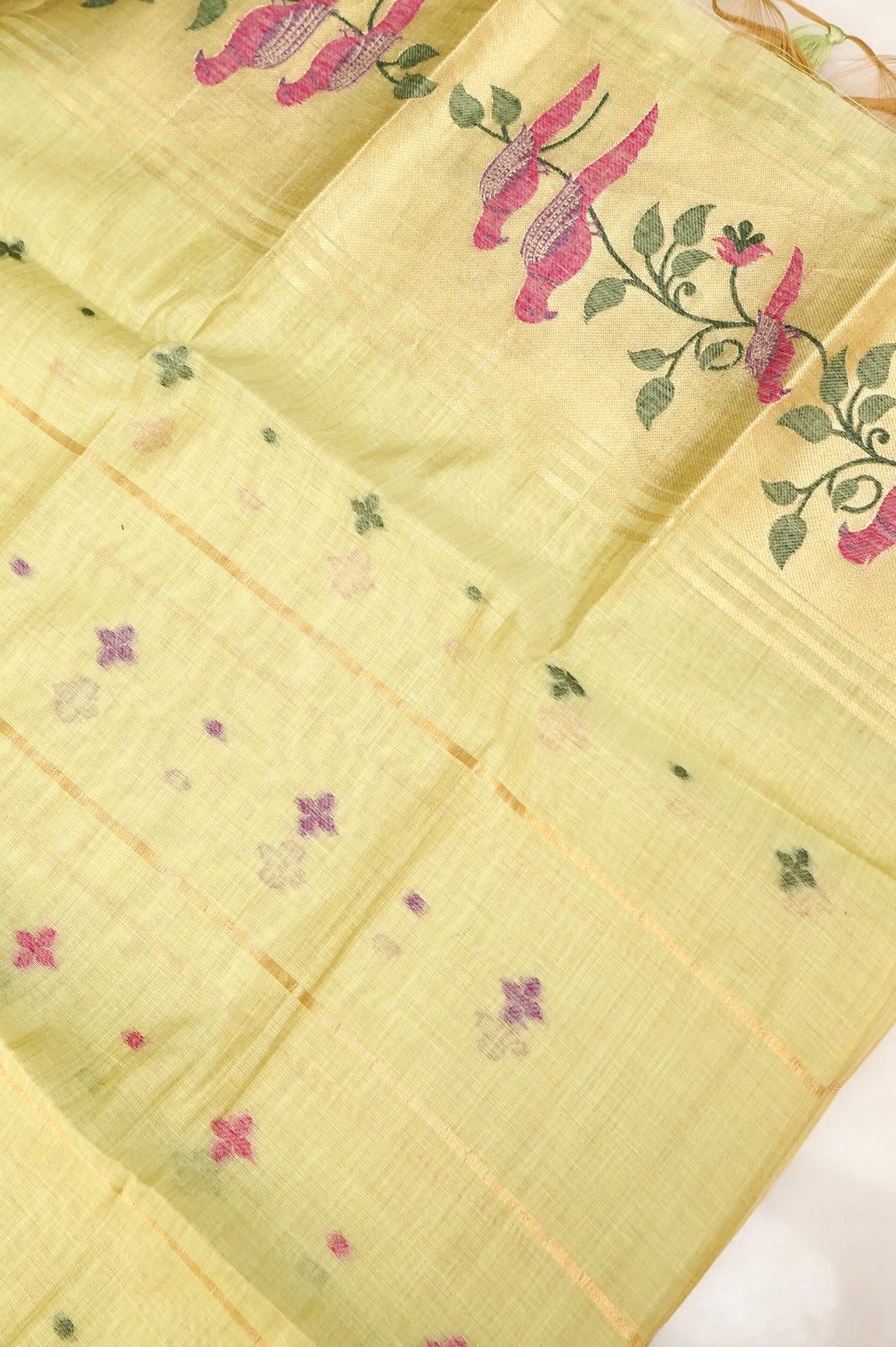 Luxe Pastel Mint Green Meenakari Bird Cotton Silk Suit Set