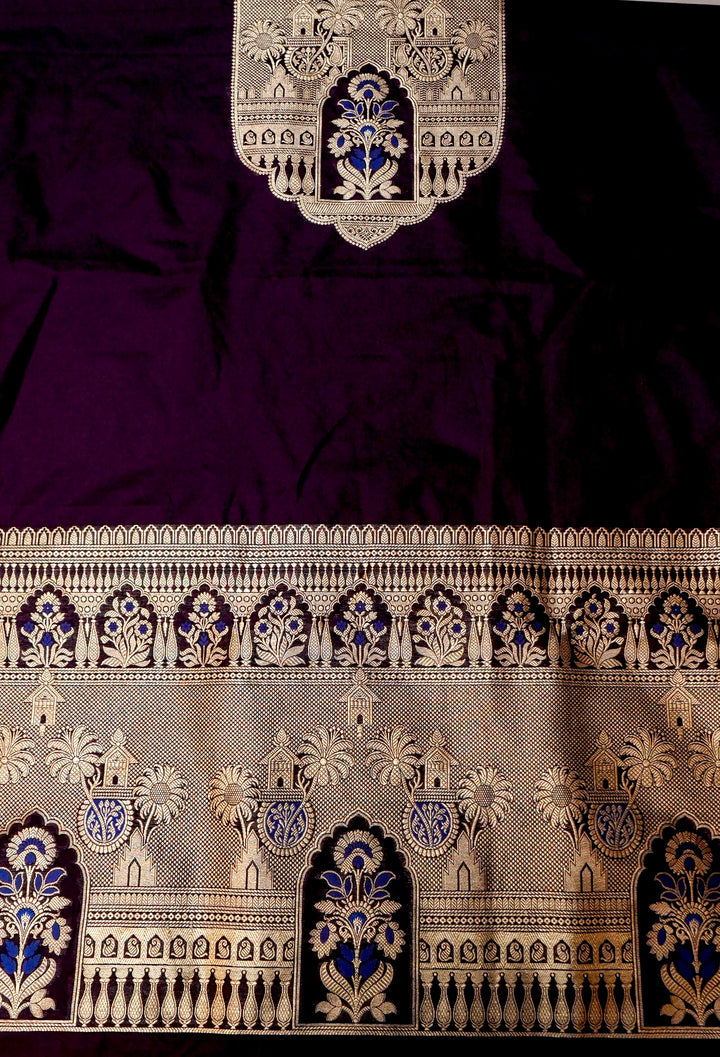 Dark Purple Modal Silk Co-Ord Set with Gold Zari Weaving