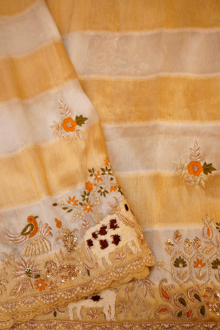 Swarna Kalp – Designer Golden & Silver Tissue Silk Saree