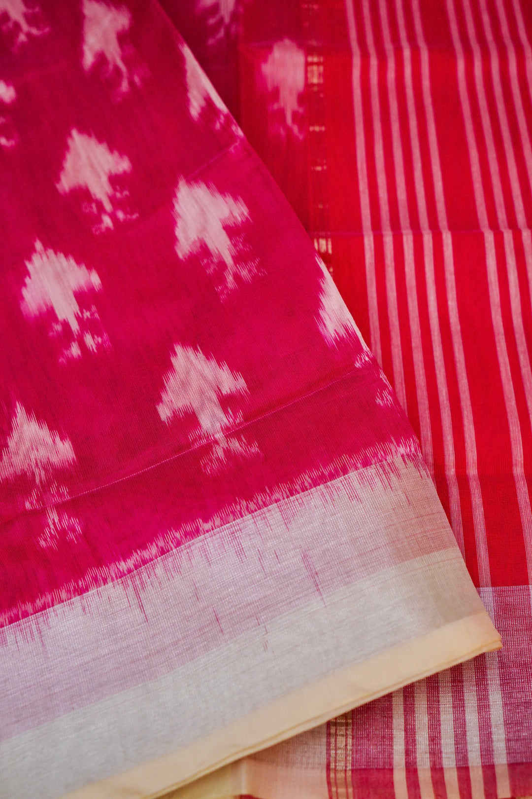 Floral Mandala Meets Geometry on Magenta Banarasi Patola Cotton Silk Saree