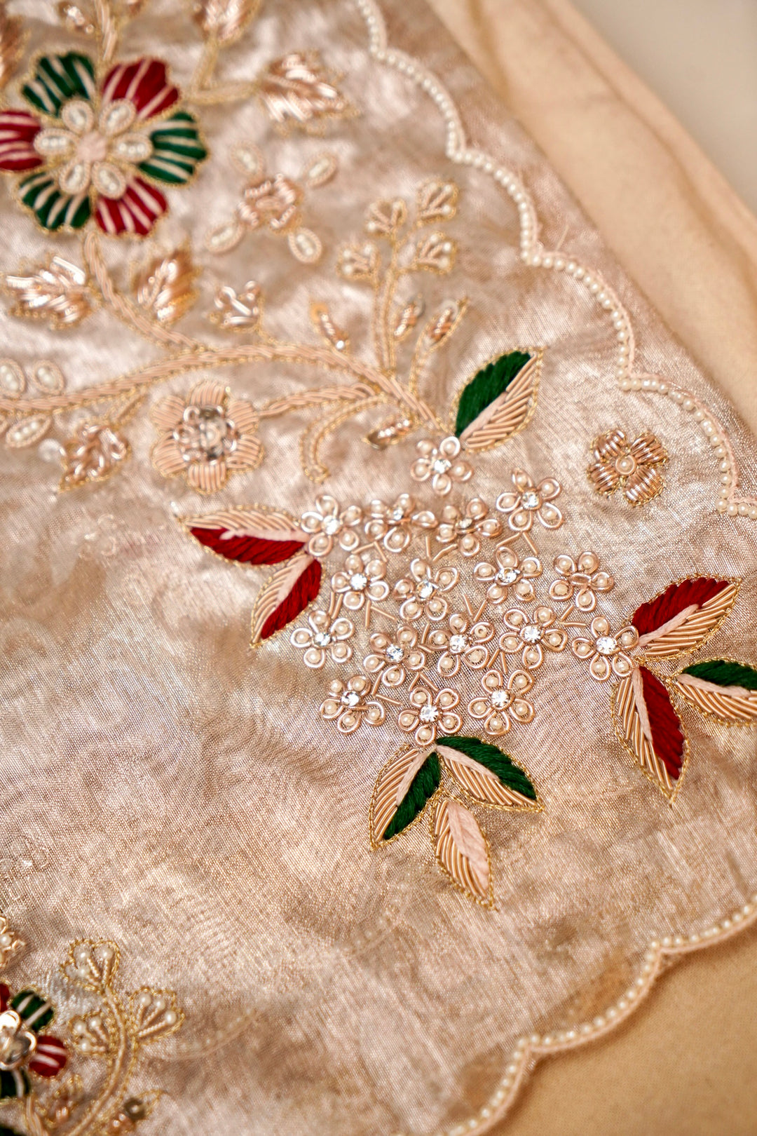Gold Silver Tissue Silk Saree with Self Tanchoi Weaving Zardozi Resham Embroidery View 6