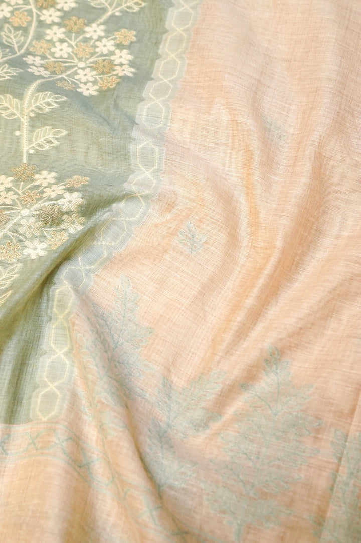 Off White &amp; Green Floral Woven Unstitched Suit Set