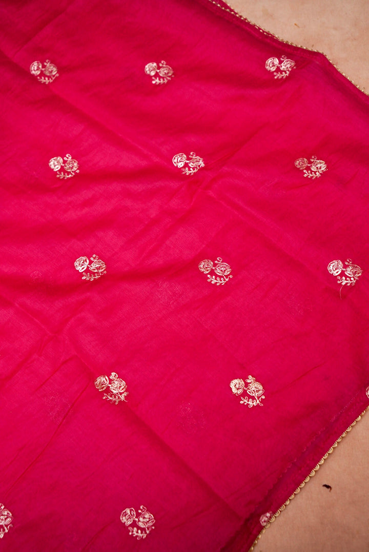 Pink Bridal Handloom Raw Silk Suit with Pitta Zari Embroidery