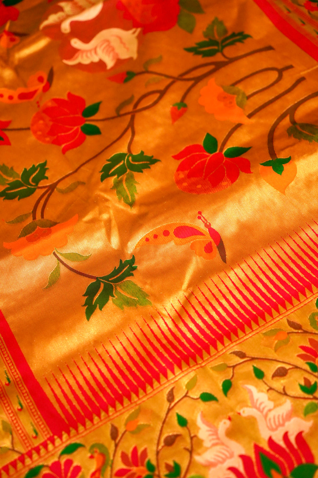 Bridal Reddish Pink Katan Silk with Paithani Pattern Saree