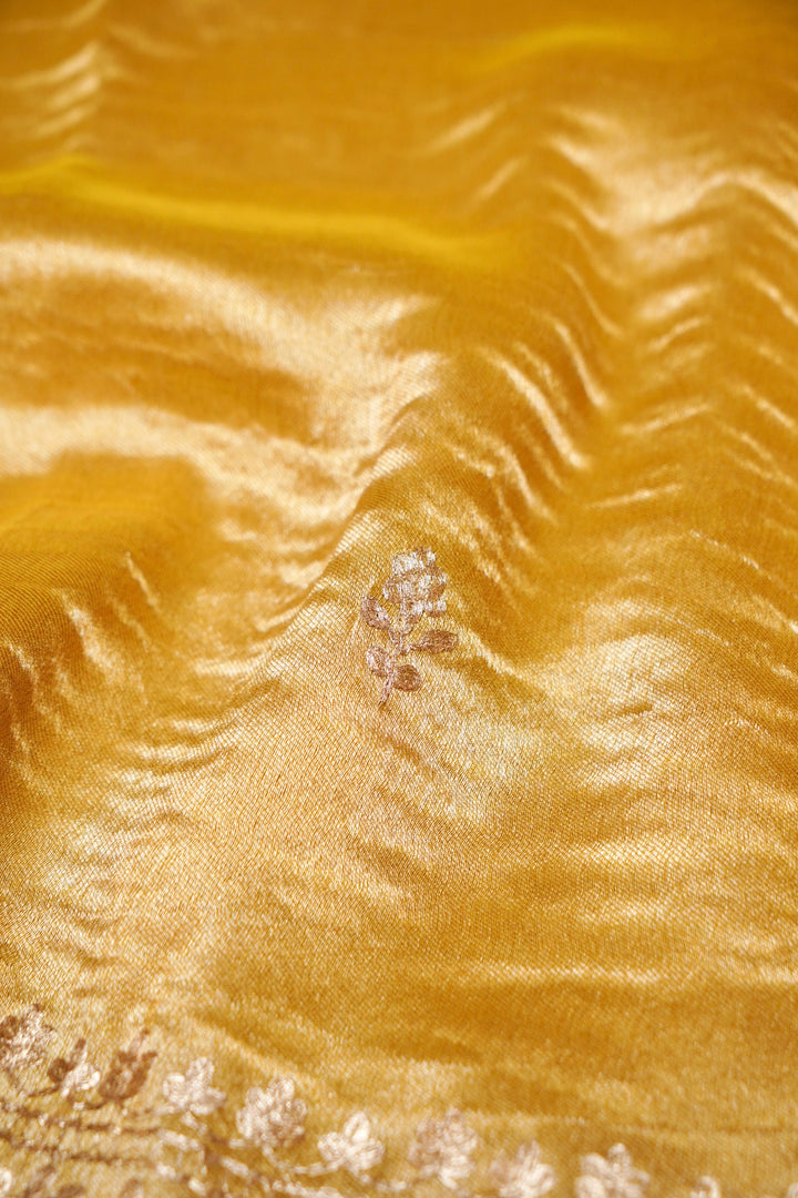 Opulent Golden Banarasi Soft Brocade Saree with Pita Zari Hand Embroidery
