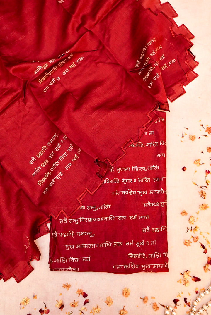 Maroon “Shanti Mantra” Pure Chanderi Silk Suit with Scalloped Dupatta