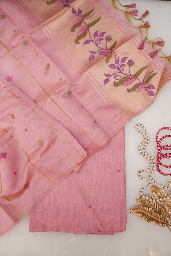Royal Pastel Pink Meenakari Elegance Cotton Silk Suit Set