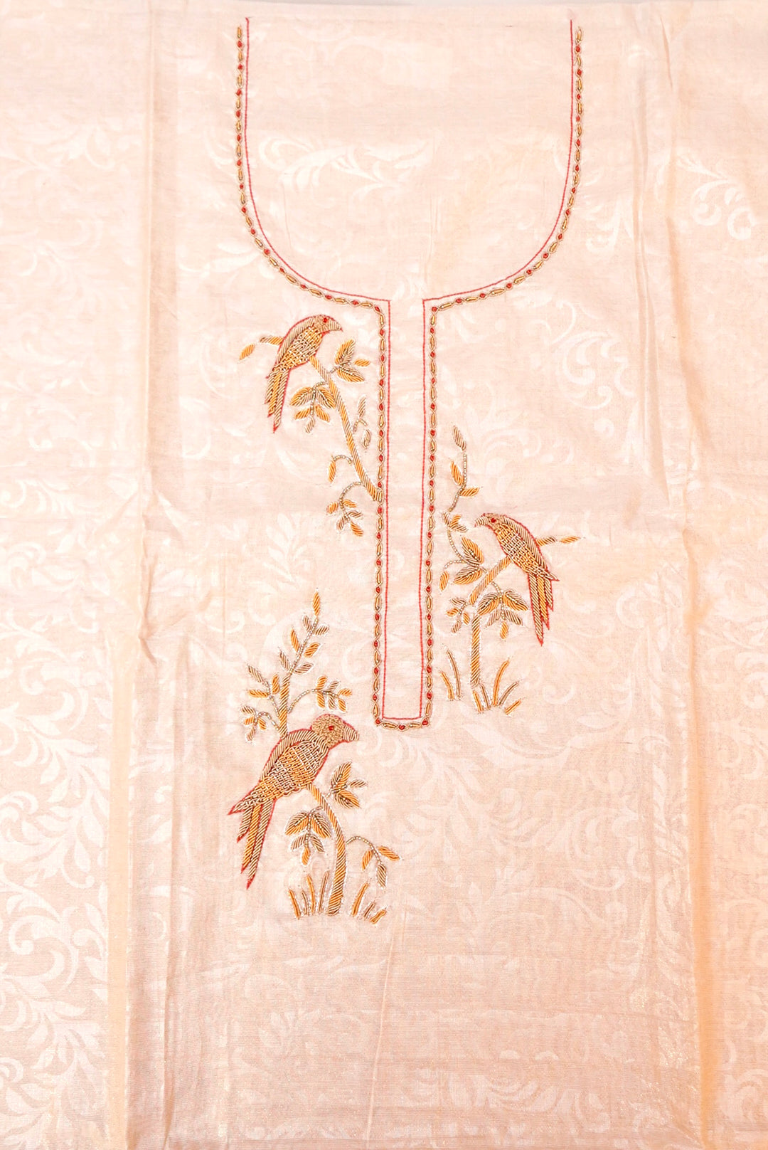 Radiant Rose Gold Chanderi Tissue Ensemble with Zardozi Detailing