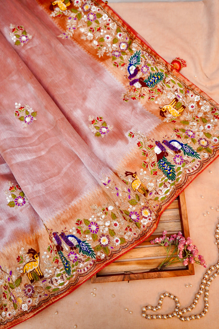 Silver Designer Silk Brocade Saree with Meenakari Embroidery