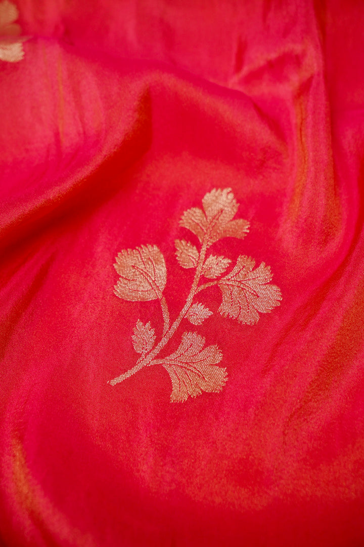 Pink and Orange Lehenga Pattern Half Half Tissue Silk Meenakari Embroidery Saree View 4