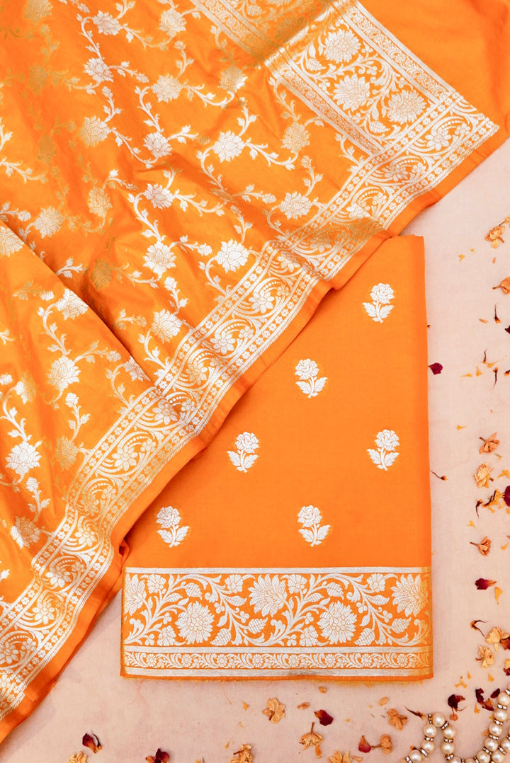Yellow Haldi Ceremony Banarasi Silk Bootidar Suit with Jaal Dupatta