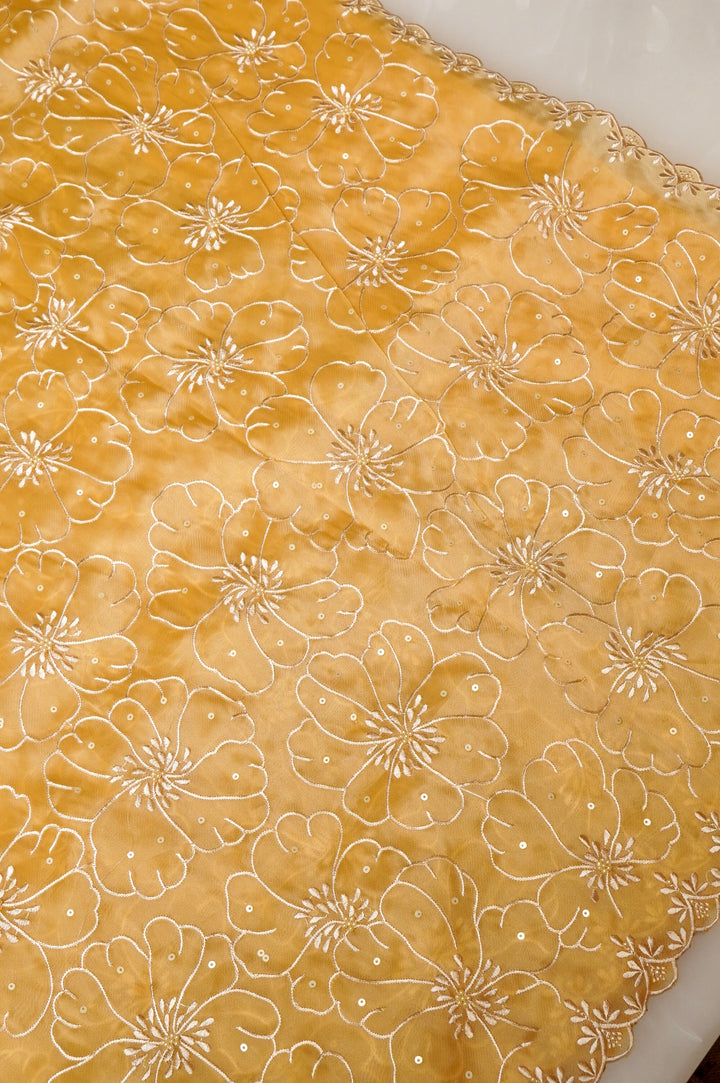 Golden Organza Tissue Saree with Resham & Pearl Embroidery with Tissue Blouse