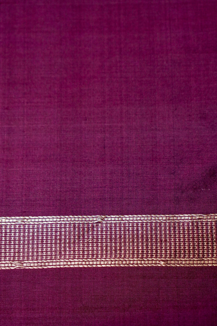 Dark Purple Pure Katan Silk Co-Ord Set with Gold Zari Floral Motif