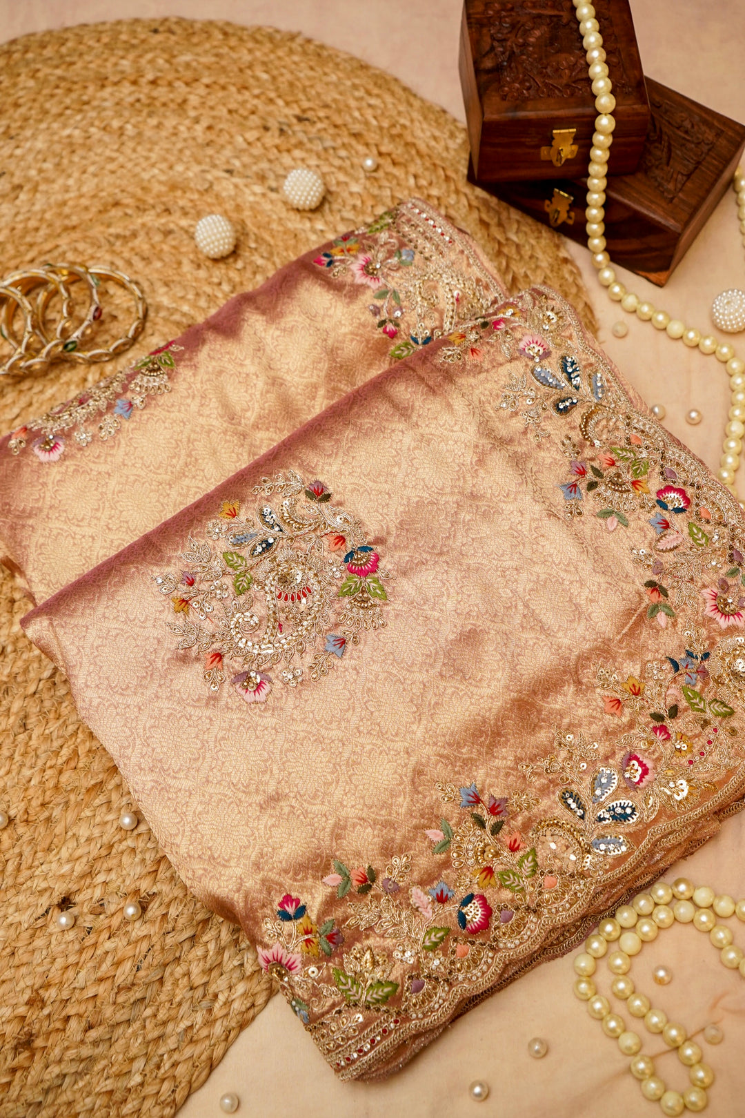 Pastel Pink Bridal Meenakari Glow Designer Tissue Silk Saree View 1