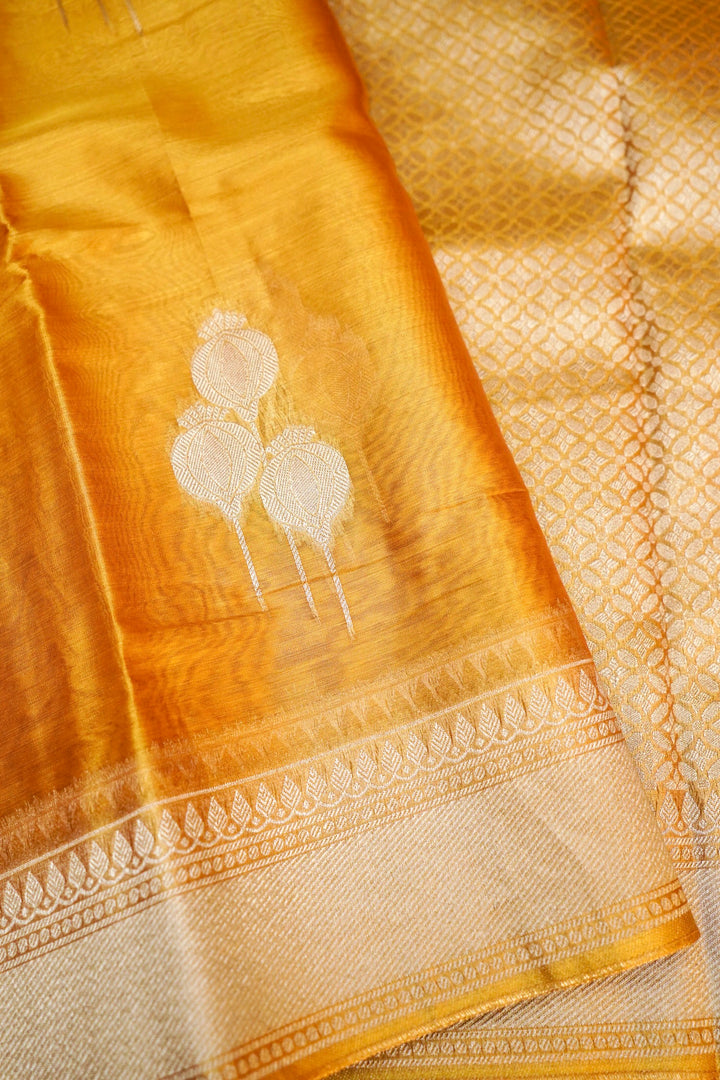 Golden Tissue Silk Saree with Silver Zari Weave