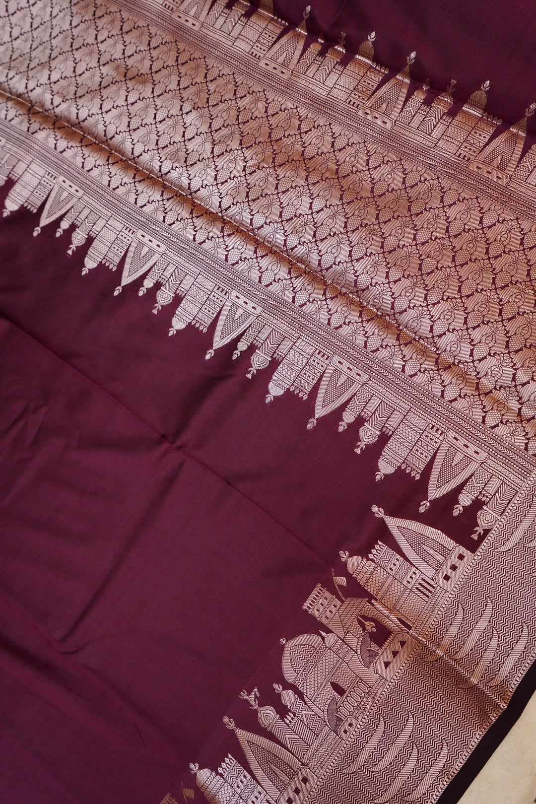 Plum Royale Banarasi Modal Silk Ghat Design Saree View 2