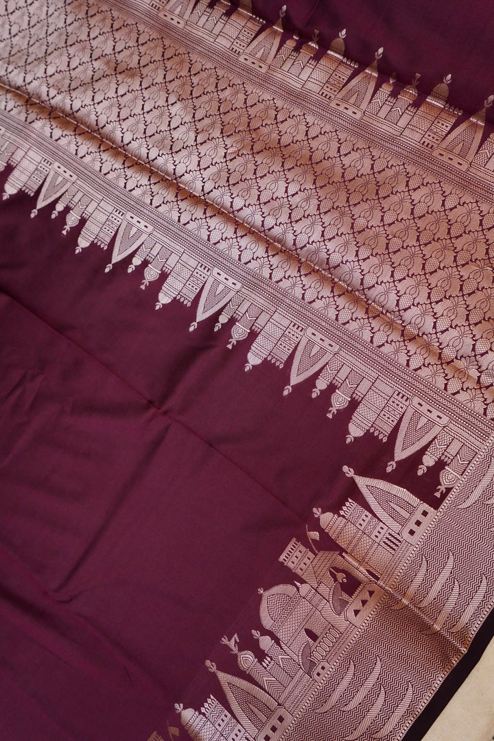 Plum Royale Banarasi Modal Silk Ghat Design Saree View 2