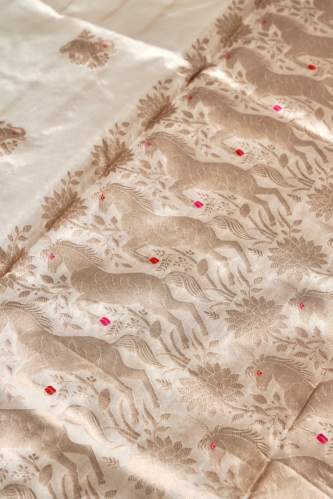 Handwoven Banarasi Pure Puna Silk Saree with Zari Woven Elephant Motifs