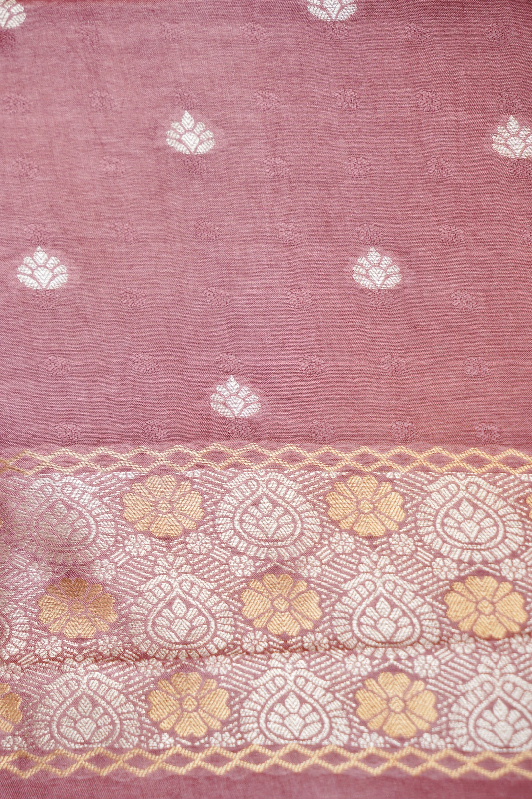 Mauve Raw Mango Inspired Banarasi Saree with Zari Weave Birds Motif