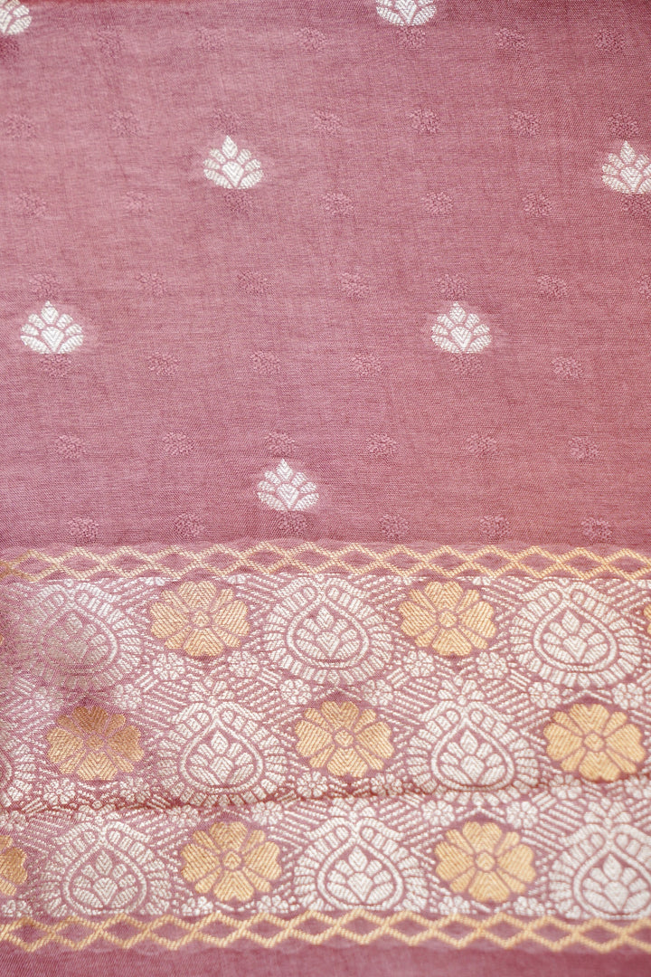 Mauve Raw Mango Inspired Banarasi Saree with Zari Weave Birds Motif