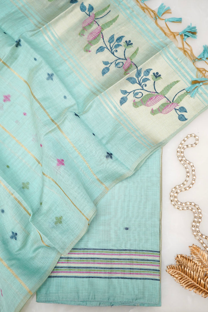 Graceful Pastel Blue Meenakari Bird Motif Suit Set