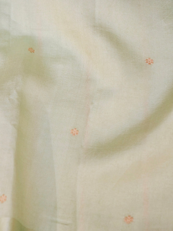 Handwoven Banarasi Pure Pastel Green Mashru Silk Saree with Zari Shikargah Weave View 4