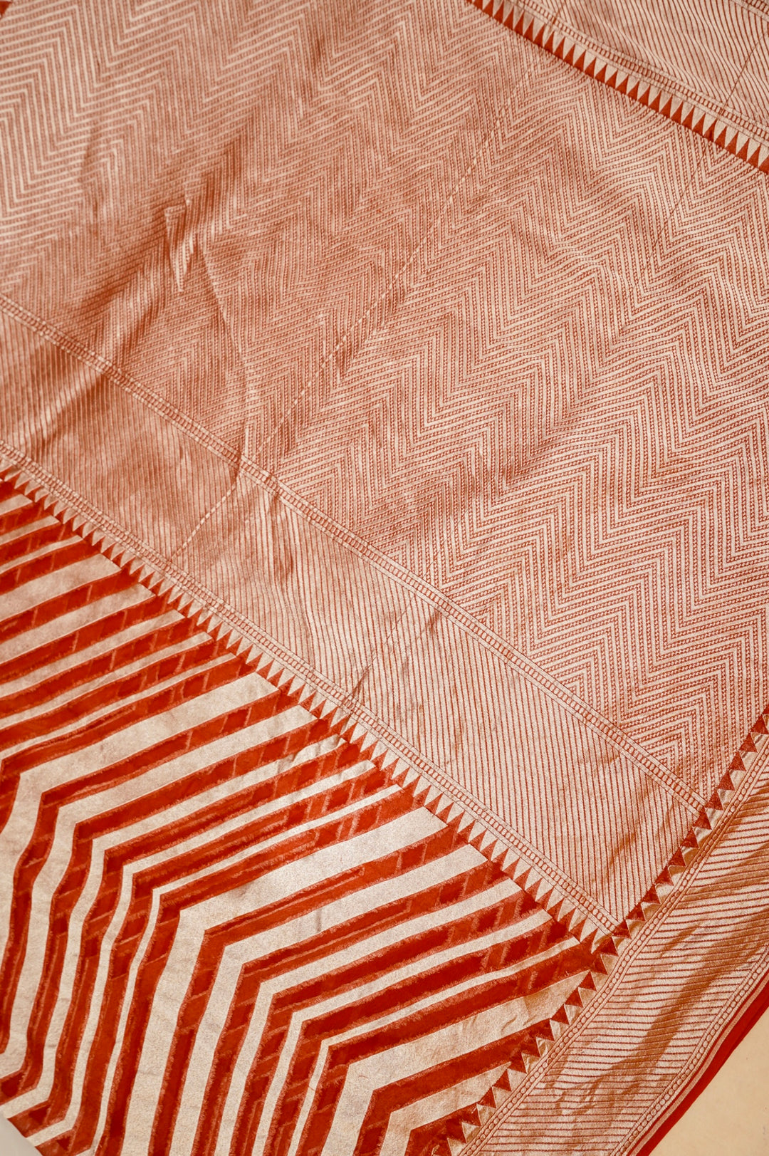 Red Handloom Pure Khaddi Georgette Chevron Pattern Saree View 2